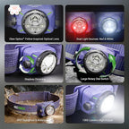 NEXTORCH eStar 1300 Lumens Headlamp Rechargeable, Running LED Headlight Extra Lightweight with Red Light, Waterproof Headband for Outdoor Camping Hiking Working, 2*1200 mAh, USB-C Charging, Purple