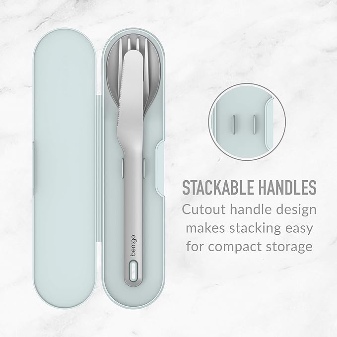 Bentgo Stainless Travel Utensil Set - Reusable 3-Piece Silverware Set with Carrying Case, High-Grade Premium Steel, BPA-Free Case, Eco-Friendly - Ideal for Travel, Camping, and Office Use (Aqua)