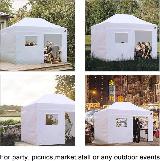 Eurmax USA Full Zippered Walls for 10 x 15 Easy Pop Up Canopy Tent,Enclosure Sidewall Kit with Roller Up Mesh Window and Door 4 Walls ONLY,NOT Including Frame and Top（Black）