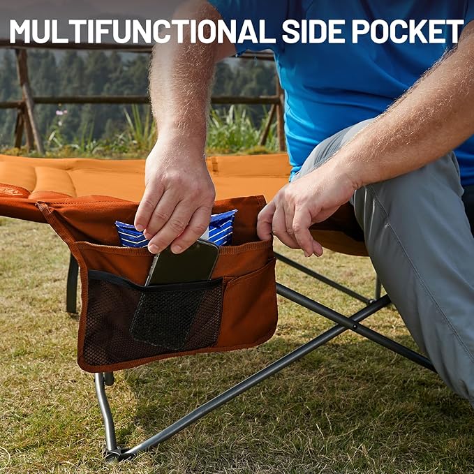 TIMBER RIDGE Extra Wide Heavy Duty Camping Cot for Adult, Easy Set Up Oversized Sleeping Cot with Carry Bag for Camping, Travel and Outdoors, Support up to 450lbs, Orange, 2 Pack