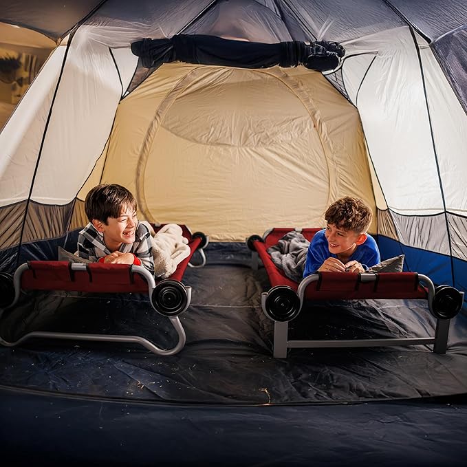 Disc-O-Bed Youth Double Cot Kid-O-Bunk, Modular for Bunk Beds, Dual Cots, or Bench with 2 Carry Bags for Portable Transport