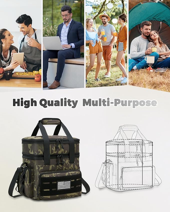 Tactical Lunch Bag & Lunch Box for Men - Large Double Deck Expandable Insulated Soft Adult Lunchbox for Work - Cooler Bag for Beach, Picnic, Camping,Outdoor，Travel (Camo,16L)