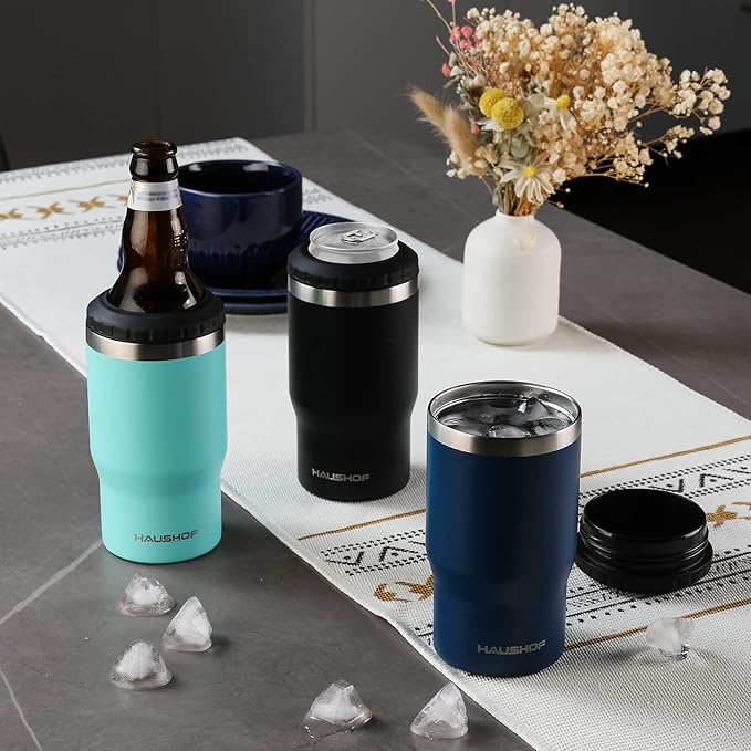HAUSHOF 4 in 1 Insulated Stainless Steel Can Insulator, Fits Standard & Slim 12 oz Cans|Beer Bottles, Perfect for Outdoors