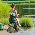 LEADALLWAY Fishing Chair with Cooler Bag Compact Fishing Stool Foldable Camping Chair
