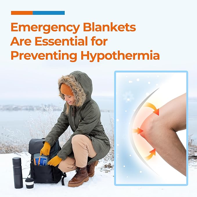 Emergency Blankets 10 Packs, 84" L x 52" W, Bulk Survival Blankets for Disaster Prep & Homeless Care, Heavy-Duty Reusable Mylar Retains Body Heat in Extreme Cold, A Must-Have for Car Kits
