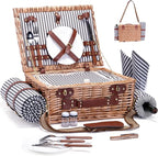 Picnic Basket with Blanket and Wine Pouch for 2 Wicker Picnic Set with Insulated Liner Cooler Bag Hamper for Camping,Wedding - Stripes