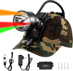 Coon Hunting Lights Headlamp for Coyotes Hog Predators, 10W Rechargeable & IPX5 Waterproof, 6 Lighting Modes, 45000LUX 4-Color LED (White Red Green Amber) with Camo Hunting Hat for Forehead