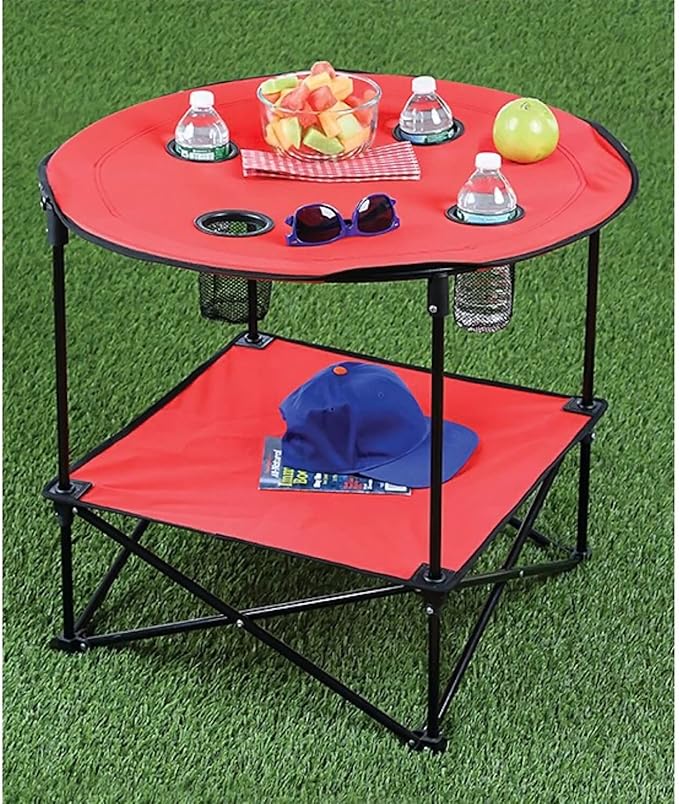 Etna Portable Camping Table Folding Camp 28 Inch Foldable Beach Outdoor with Cup Holders & Carry Bag for Camping, Beach, Backpacking, Tailgating, Patio, RV - Red (5075-RED)