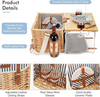 Wicker Picnic Basket for 2 with Detachable Table, Elasticated Wine Holder, Shoulder Carrying Willow Picnic Hamper Set with Premium Tableware & Blanket for Outdoor, Wedding, Anniversary, Birthday Gift
