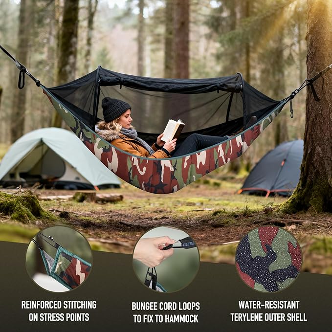 Single & Double Hammock Underquilt, Insulated Camping Quilt for Warm Sleeping, Easy to Setup and Packable for Camping, Hiking, Travel, Beach, Backyard, Patio (Camouflage)