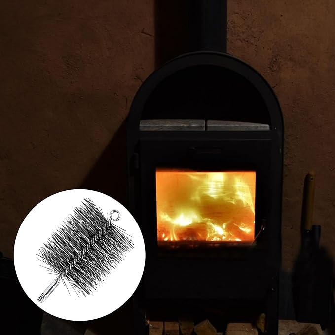 4 Inch Chimney Cleaning Brush Stainless Steel Wire Sweep Kit, Double Spiral Round Flue Pipe Duct Rust Removal Tool, Fireplace Burning Stove Pipes Cleaner Accessories for Dryer Tent Pipe Chimney Boiler
