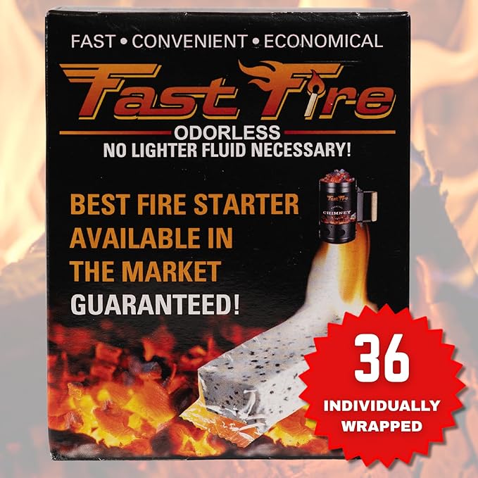 Fast Fire Odorless Fire Starter Cubes – Individually Wrapped Cubes for Grills, Fire Pits, Charcoal Chimneys, Camping & Indoor Fireplaces (36 Count)