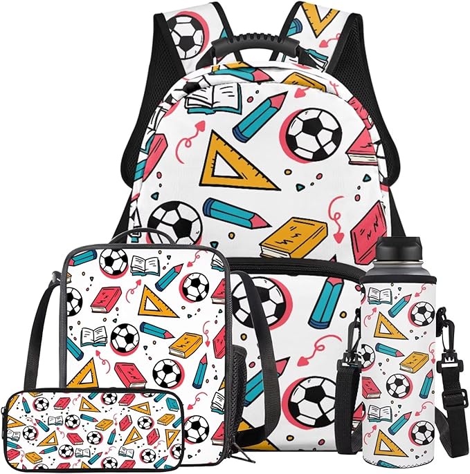 Sports Backpack with Lunch Box 1St Grade Backpack Boys Lightweight Trendy Bookbag for Boys 8-12 with Lunch Box 4 Piece School Bag for Boys 10-12 Travel Hiking Daypack Camping