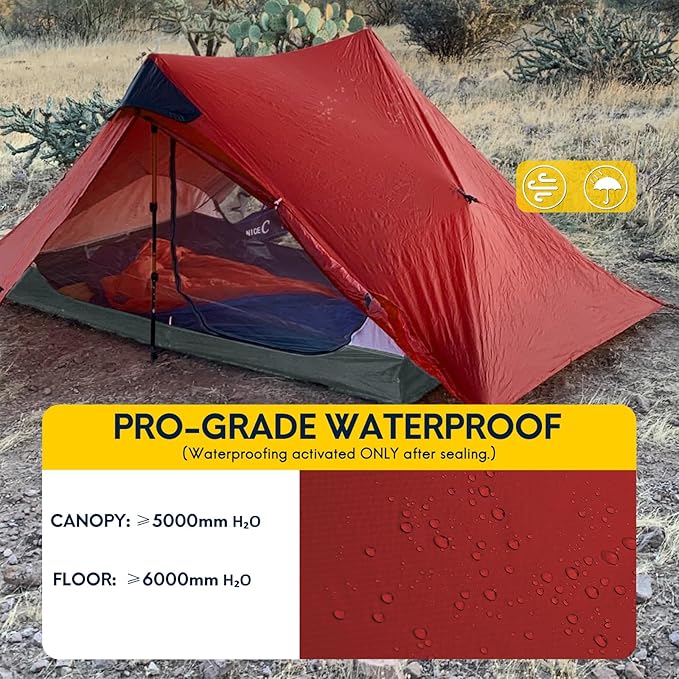 LANSHAN Ultralight Tent 3-Season Backpacking Tent for 1-Person or 2-Person Camping, Trekking, Kayaking, Climbing, Hiking