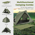 GYMAX 2-Person Camping Cot Tent, Foldable Off-Ground Cot Bed Combo with Portable Wheeled Bag, Waterproof Rainfly, 2 Mesh Doors & Skylight Roof for Adults, Hiking, Backpacking, Outdoor
