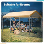 Carport Replacement Canopy Cover for Car Tent Top Garage Shelter Cover Tarp with Ball Bungees (Only Top Cover, Frame Not Include) (Beige 10’ x 20‘)