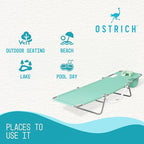 Ostrich Chaise Lounge Outdoor Portable Folding 4 Position Recliner Chair for Beach, Patio, Camp, and Pool with Carrying Strap, Teal (2 Pack)