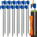 Tradesparker Tent Stakes 12-Pack 8Inch Heavy Duty Garden Stakes Canopy Anchors - Includes Ropes for Camping Tents, Pop Up Canopies and Outdoor Events, Blue