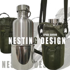 Survivor 3-in-1 Outdoor Canteen Kit - 42oz Single Wall Water Bottle with 24oz Nesting Camping Cup & Carrying Bag | 304 Stainless Steel | Wide Mouth Design | Outdoor Survival Bushcraft Gear