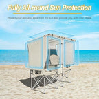BDL Double Camping Chair with Canopy, Two Person Folding Loveseat with Shade, Heavy Duty Beach Chair with Cooler Bag, Cup Holder for Outside, Fishing, Sports, Beach-White