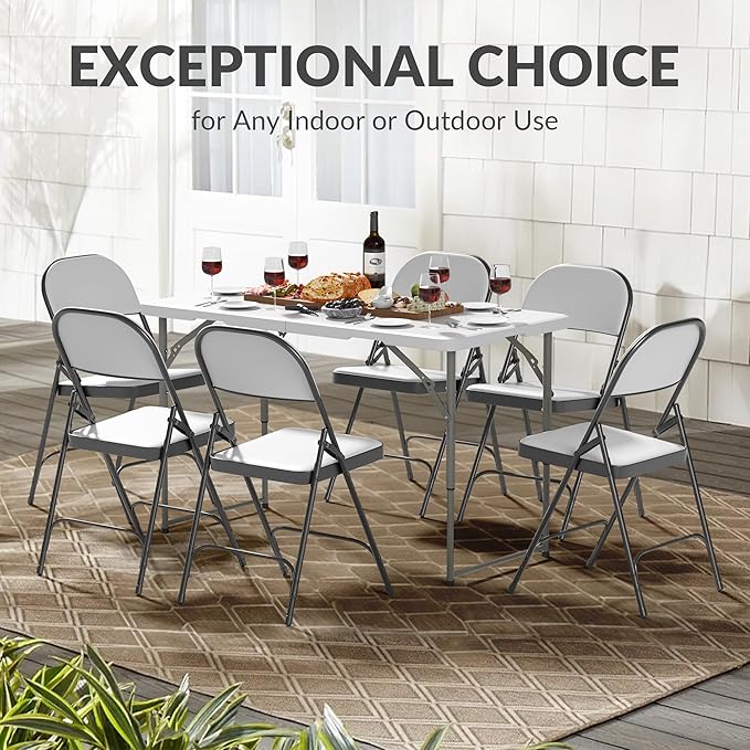 Simple Deluxe Foldable Table - Heavy Duty Portable Plastic Top & Steel Legs, Built-in Handle for Indoor Outdoor Party, Camping, Adjustable Height (22"/30"/36"), White 4FT