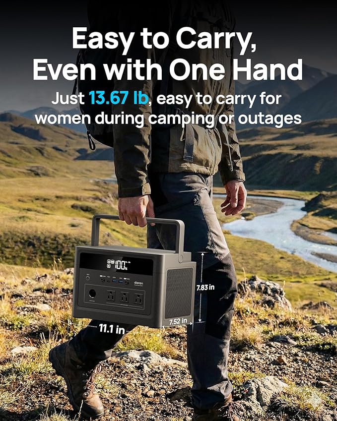 2026 Portable Power Station 600W (Surge 1200W), 576Wh LiFePO4 Battery Solar Generator, Power Bank 110V Pure Sine Wave AC Outlet with PD 100W USB-C Fast Charging for Home Use, Hurricane Emergency, RVs