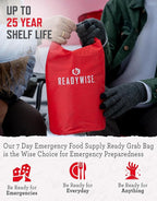 ReadyWise 7 Day Emergency Food Supply – 60 Servings Grab Bag, Camping Essentials, Freeze Dried Survival Food Kit & Dehydrated Meals, Prepper Bug Out Bag & Hurricane Supplies, up to 25 Year Shelf Life