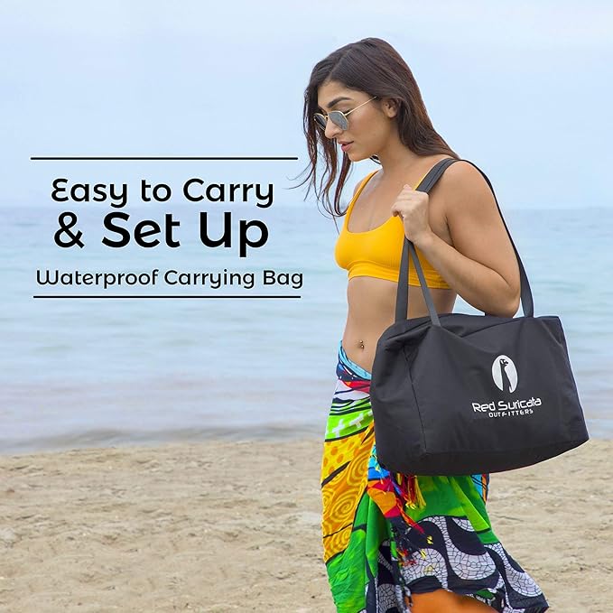 Red Suricata Family Beach Tent & Canopy, UPF50 Sun Shade, 4 Aluminum Poles, Sand Shovel, Large Portable Sun Shelter (Large, Black)