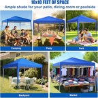 Yesker 10x10 Pop Up Canopy Tent UPF 50+ Waterproof Outdoor Canopy Portable Folding Easy Setup Gazebo Adjustable Height Instant Sun Shade Tent with Wheeled Bag for Events Parties Camping Patio, Blue
