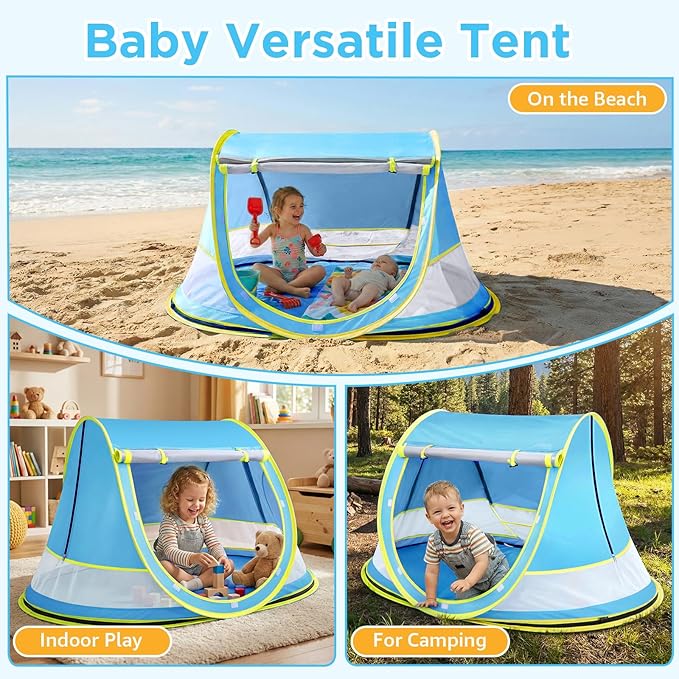 Baby Beach Tent, Pop Up Beach Tent Sun Shade for Beach, UPF 50+ UV Protection Sun Shelters for Infants with Carry Bag for Outdoor Travel, Camping(Blue)