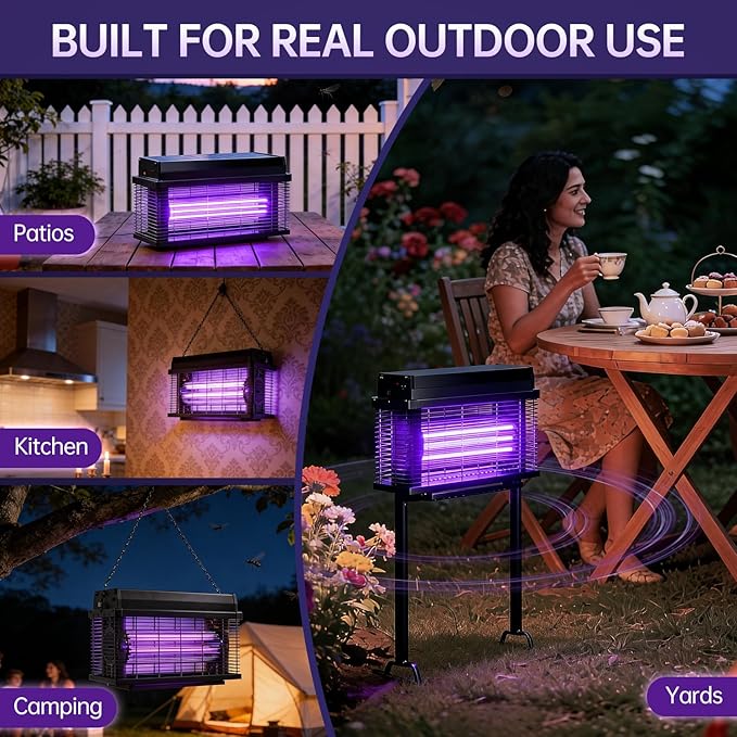 Solar Bug Zapper Outdoor, 4000 SQ.FT Mosquito Zapper with Smart Rain Off Rechargeable Mosquito Killer Lamp, Wireless Solar Powered Fly Trap for Yard Patio RV Camping