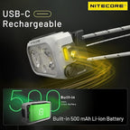 Nitecore NU21 360 Lumen Ultra Lightweight Outdoor Headlamp Dual Beam USB-C Rechargeable Headlight Tag (White)