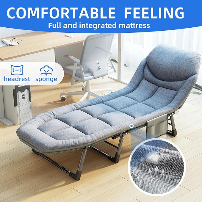 Camping Cot with Mattress, No Assembly Required Heavy Duty Folding Camping Cot for Adults, 550 Lbs Capacity Adjustable Portable Sleeping Bed for Indoor, Outdoor & Patio Use (L''75)