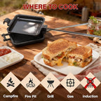 Mountain Pie Maker Cast Iron – Campfire Pie Iron, Hobo Pie Maker for Camping, 2-Pack