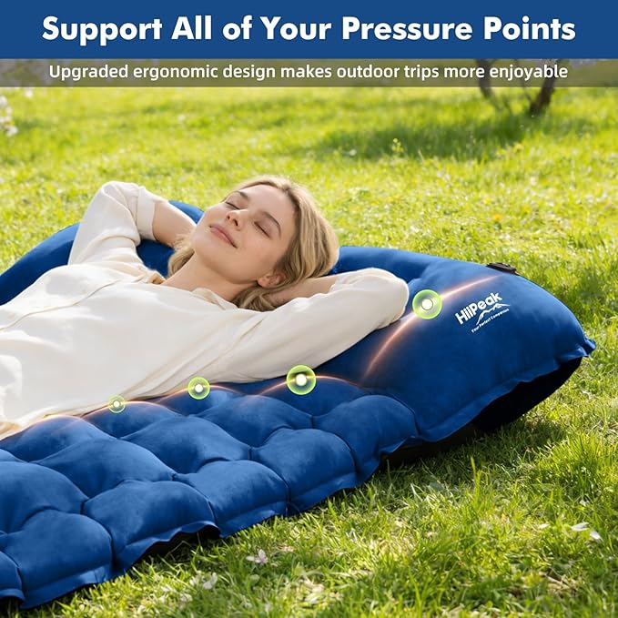 HiiPeak Camping Sleeping Pad, Ultralight Camping Mat with Pillow, Built-in Foot Pump Inflatable Sleeping Pads Compact for Camping Backpacking Hiking Traveling Tent
