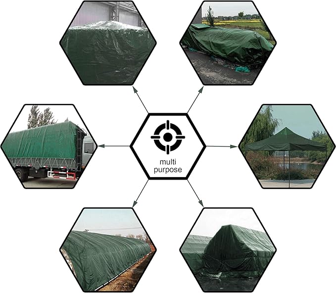 CARTMAN Finished Size 15x15 Feet Waterproof Green Tarp 8 Mil Thick, Multipurpose Protective Cover for Emergency Rain Shelter Camping Tarpaulin