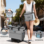 INSMEER Rolling Coolers with Mini Lunch Bag, 50 Cans Collapsible Hard Liner Cooler with Wheels, 2-in-1 Portable Trolley Cart, Coolerbag for Grocery Shopping