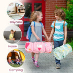 Toddler Nap Mat with Pillow and Minky Blanket, Large 55"x35" Sleeping Bag, Washable, Lightweight, Easy to Roll, Perfect for Preschool, Daycare, Kindergarten, Travel, Boys and Girls(Hearts)