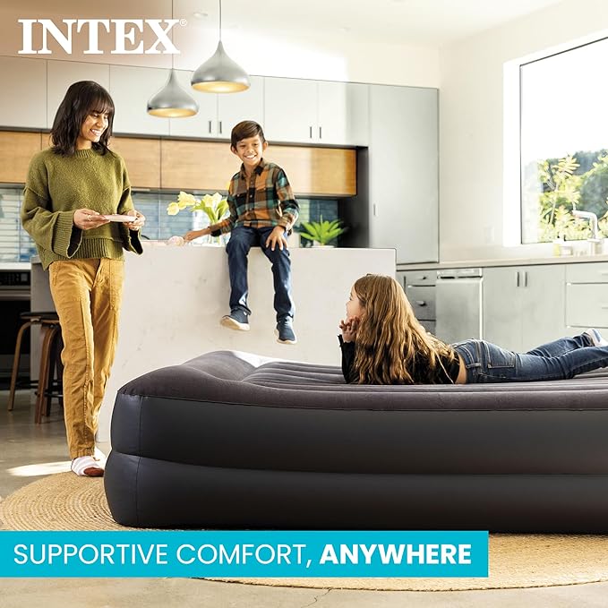 Intex Raised Airbed Mattress with Built-in Pump, Dura-Beam Plus Pillow, Twin - Portable Inflatable Luxury Blow-Up Bed for Adults, Camping, Guests