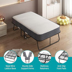 BALUS Folding Bed with Mattress, 75"x51" Rollaway Bed with Locking Casters and 5" Rebound Mattress, Metal Folding Frame for Storage, Foldable Single Bed for Bedroom/Guest Room(Standard)