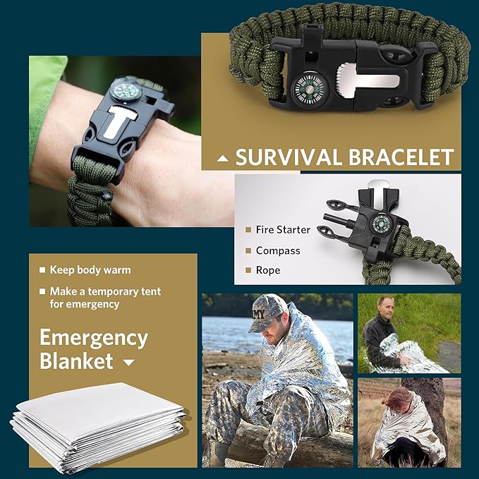 Gifts for Christmas Survival Kits for Men Dad Husband Him, 13 in 1 Survival Gear and Equipment Tactical Tools for Camping Hiking Hunting Outdoor Adventure, Cool Birthday Idea