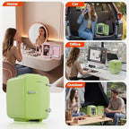 Mini Fridge, 4 Liter/6 Can Mini Makeup Fridge, 110V AC/ 12V DC Portable Thermoelectric Cooler&Warmer for Skincare, Drink, Cosmetic, Medicine, Small fridge for Bedroom, Office, Dorm, Car, Green