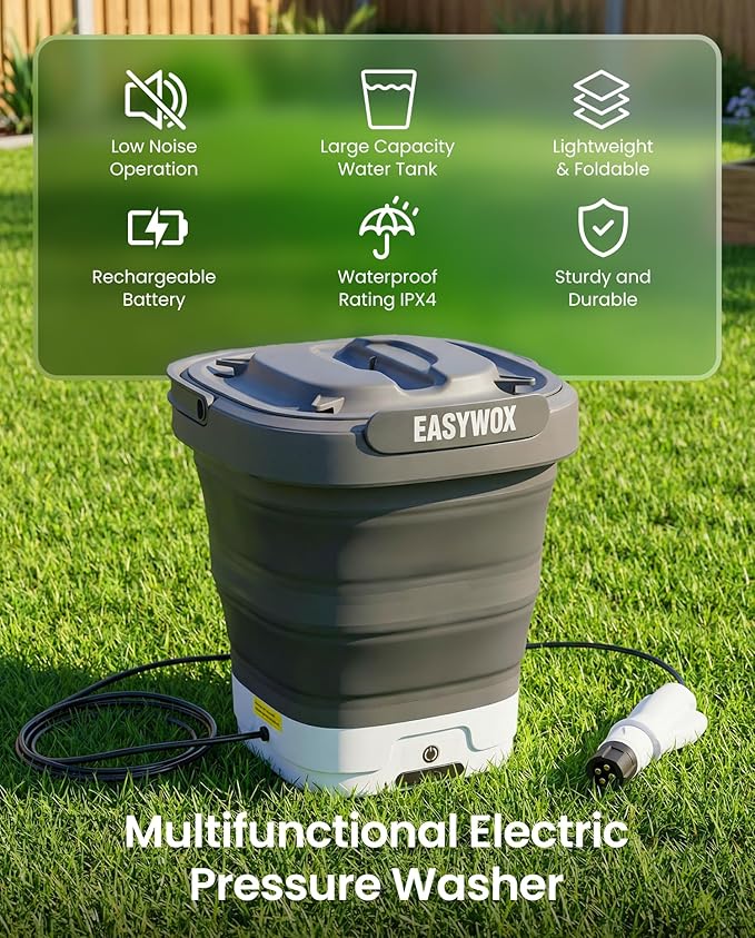 Portable Electric Pressure Washer with 3.2 Gal Tank, 4-in-1 Nozzle, Max 290 PSI Foldable Cordless Power Washer, Type-C Charging, Portable Water Sprayer for Camping, Bike, Pet, Garden, Car Wash