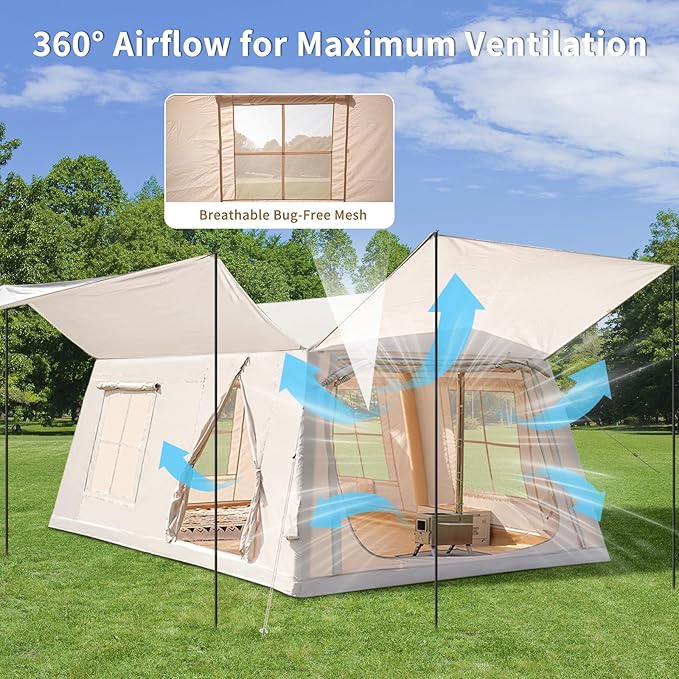 ABORON 2/6/8/10/12 Person Inflatable Camping Tent, Easy Setup Blow Up Tent with Hand Pump, PU3000mm Waterproof & Breathable 4 Season Glamping Tent for Outdoor Camping