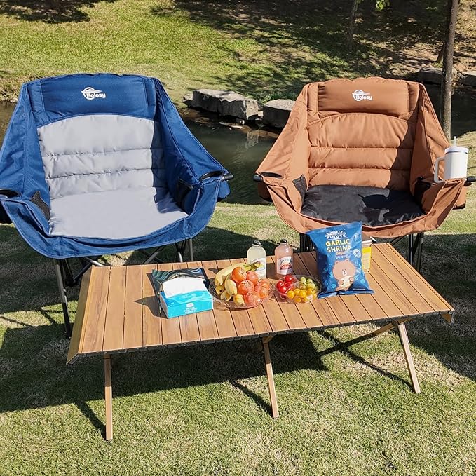 2 Pack Oversized Camping Chairs for Adults Heavy Duty Padded Outdoor Folding Lawn Chair XL Camp Chair for Outside Sports Beach Fishing Garden Supports 500lbs, Brown