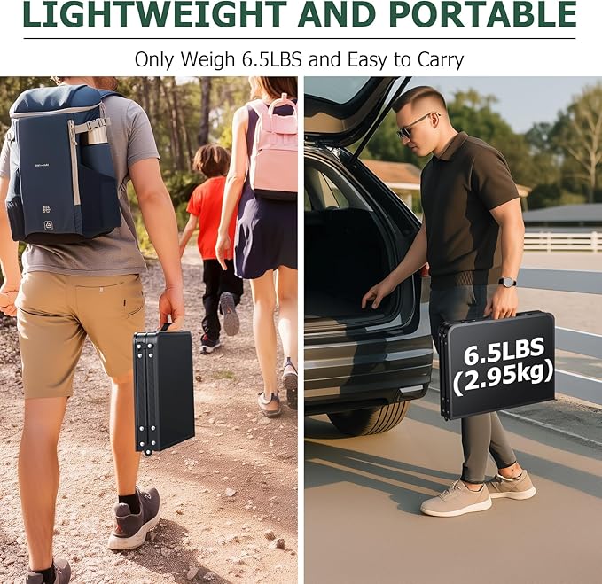 JiGiU Folding Camping Table Height Adjustable Aluminum Alloy Foldable Pinic Table 180lbs Capacity with Handle Stable Triangle Feet for Outdoor Indoor Hiking Camp BBQ Beach (Black, MDF Tabletop)