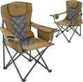 ARROWHEAD OUTDOOR 2-Pack Portable Folding Camping Quad Chair w/ 6-Can Cooler, Cup & Wine Glass Holders, Heavy-Duty Carrying Bag, Padded Armrests, Headrest & Seat, Supports up to 550lbs