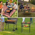 Anbte 2ft Folding Camping Table with Storage Net, 3 Adjustable Heights Small Folding Table Lightweight & Portable with Carry Handle, for Camping, Fishing, Picnic, Beach, Outdoor, 22.8" x 15.7", Black
