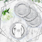 50 Pcs 13 Inch Charger Plates Bulk Plastic Plate Chargers with Floral Reef Design Round Ruffled Rim Dinner Charger Plates for Dinner Wedding Party Event Table Setting Decor (Silver)