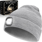 VIBELITE LED Beanie Hat with Light, USB Rechargeable LED Headlamp for Hiking, Camping, Gifts for Men, Dad, Teen Boys, Husband, Women, Boyfriend, Birthday Gifts for Women, Grey